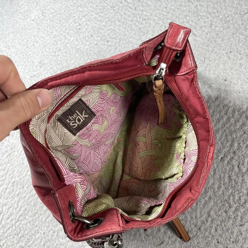 The Sak Hobo Bag‎ Womens Small Pink Brown Colorblock Leather Suede Braided Strap